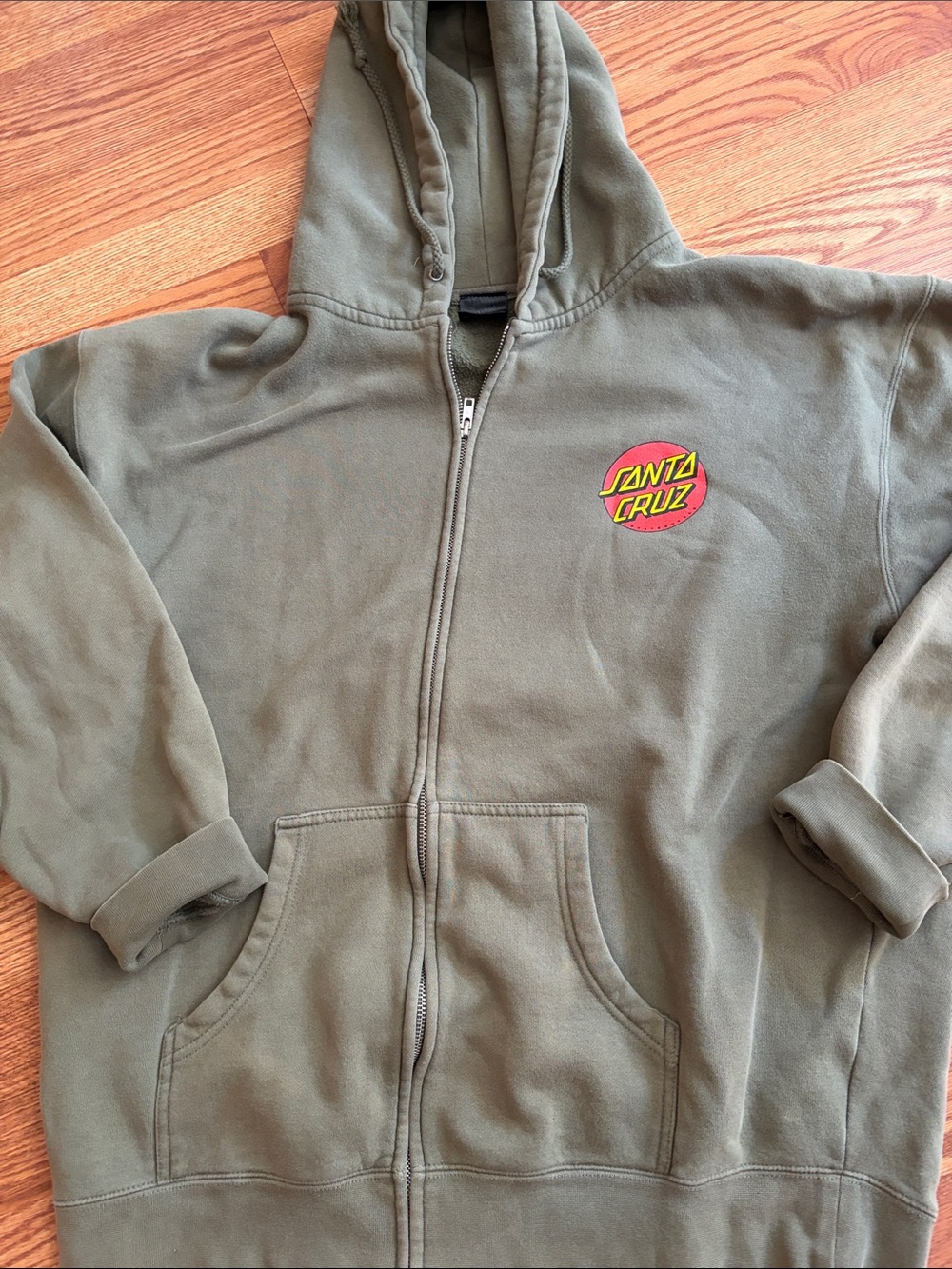 Santa Cruz Skateboards Olive Green Hoodie with Red & Yellow Logo - Picture 3 of 8